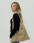 Borsa shopper in vera pelle con zip e manico intrecciato - Made in Italy