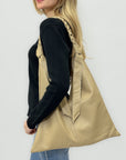 Borsa shopper in vera pelle con zip e manico intrecciato - Made in Italy