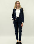 Blazer Donna Gessato Blu Elegante Monopetto