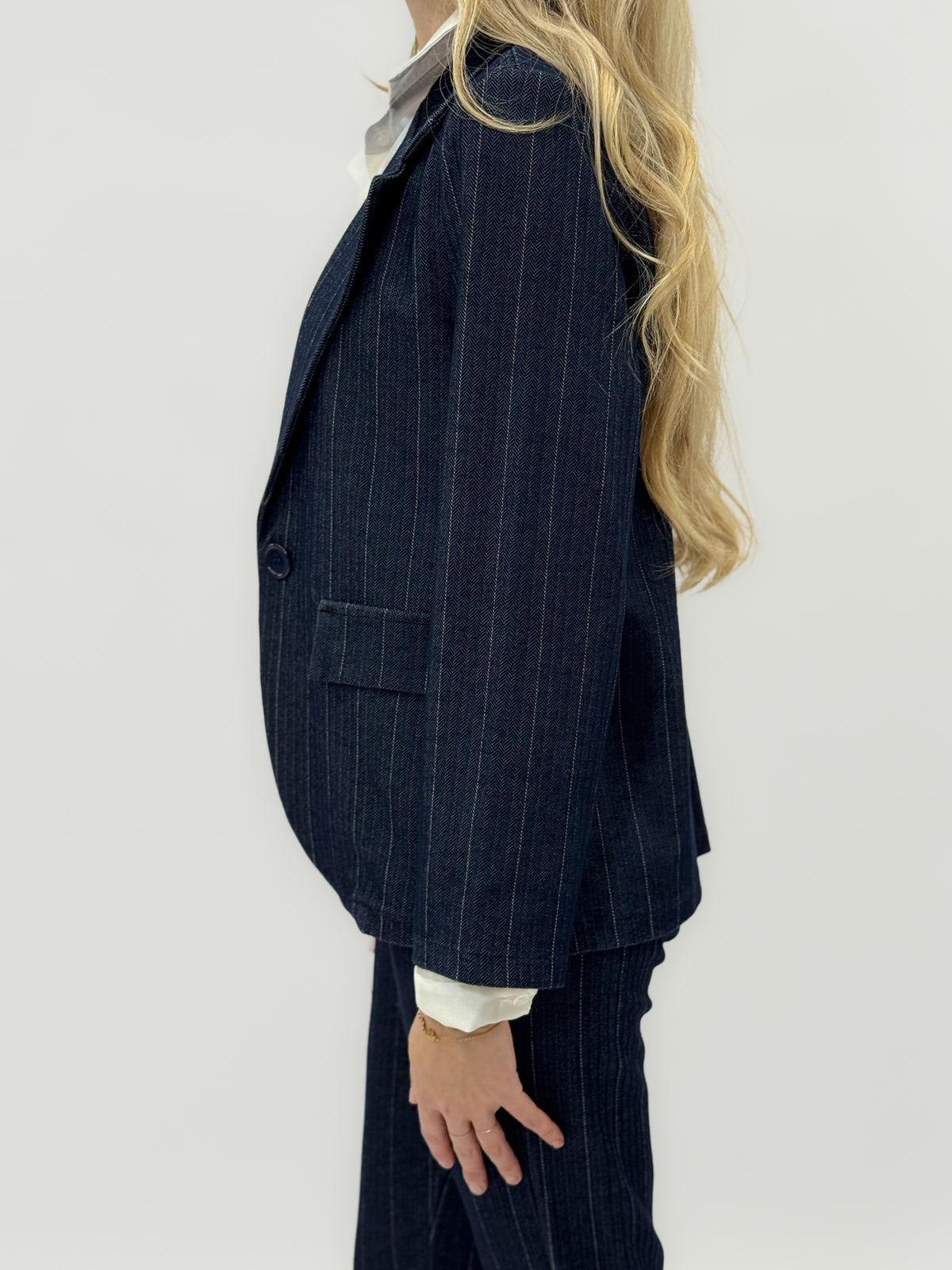 Blazer Donna Gessato Blu Elegante Monopetto