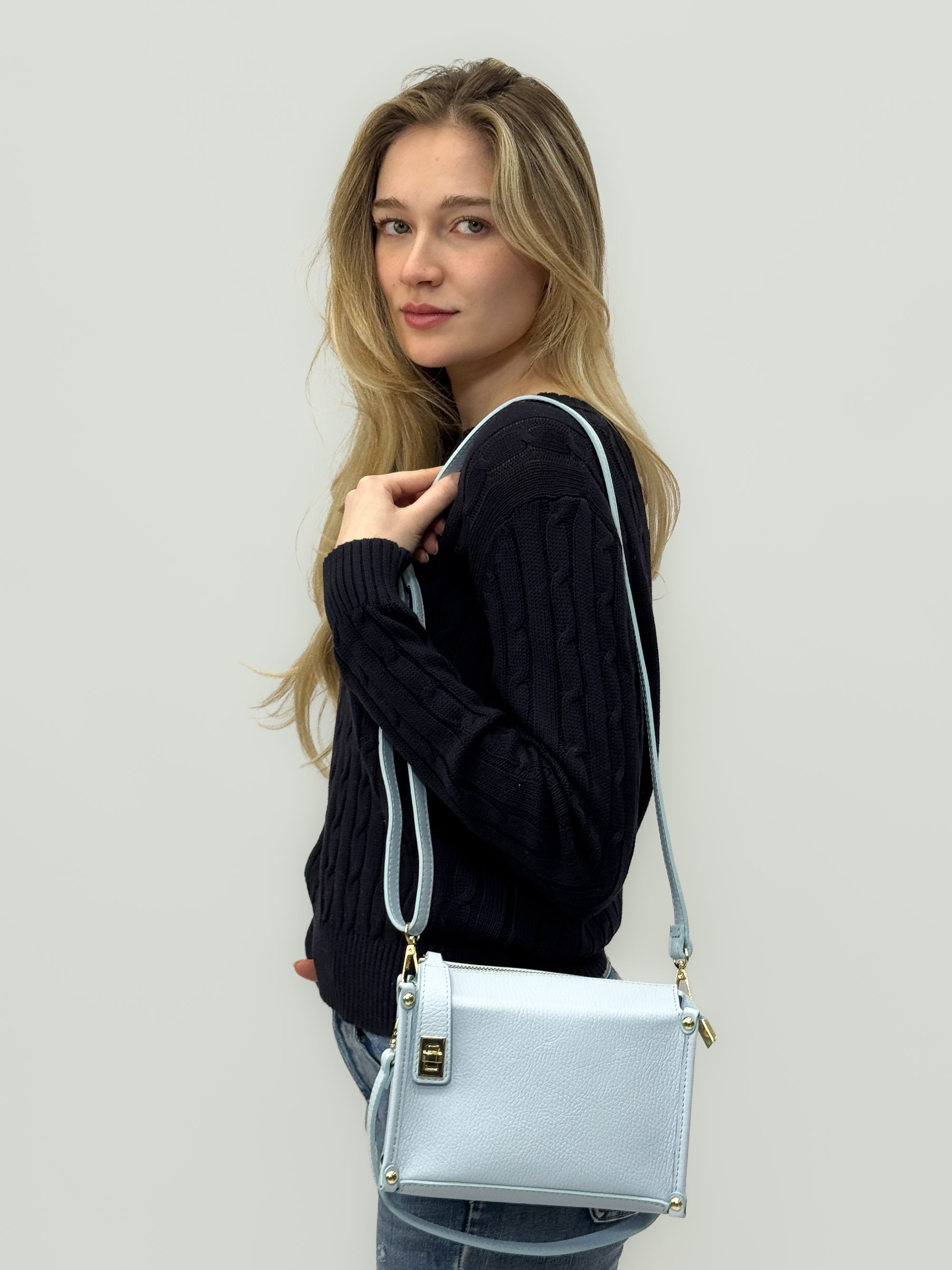 Borsa Elena in Vera Pelle Beige con Dettagli Oro - Made in Italy