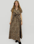 Abito Lungo Animalier con Scollo Incrociato