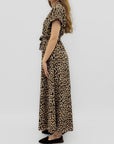 Abito Lungo Animalier con Scollo Incrociato