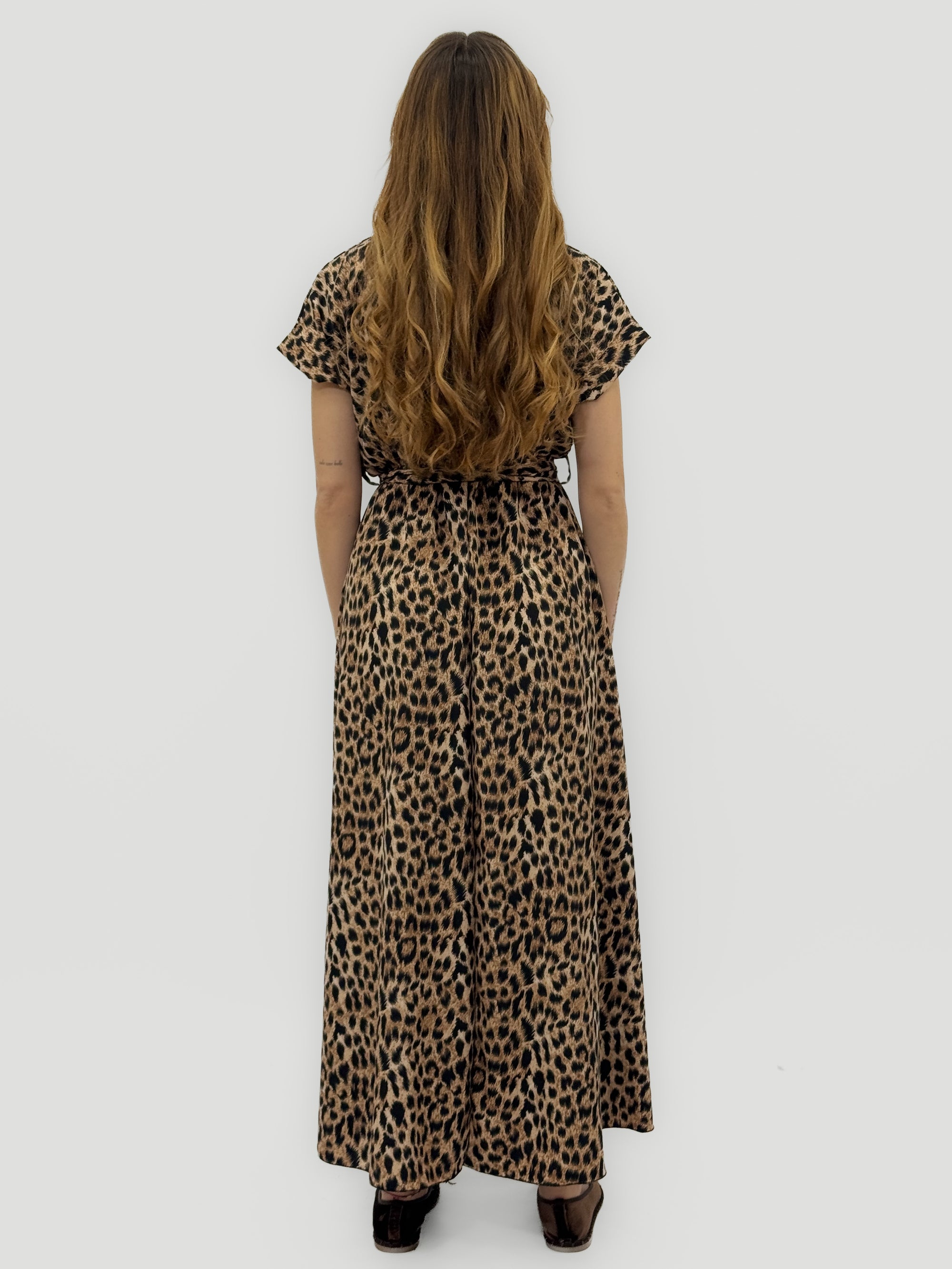 Abito Lungo Animalier con Scollo Incrociato