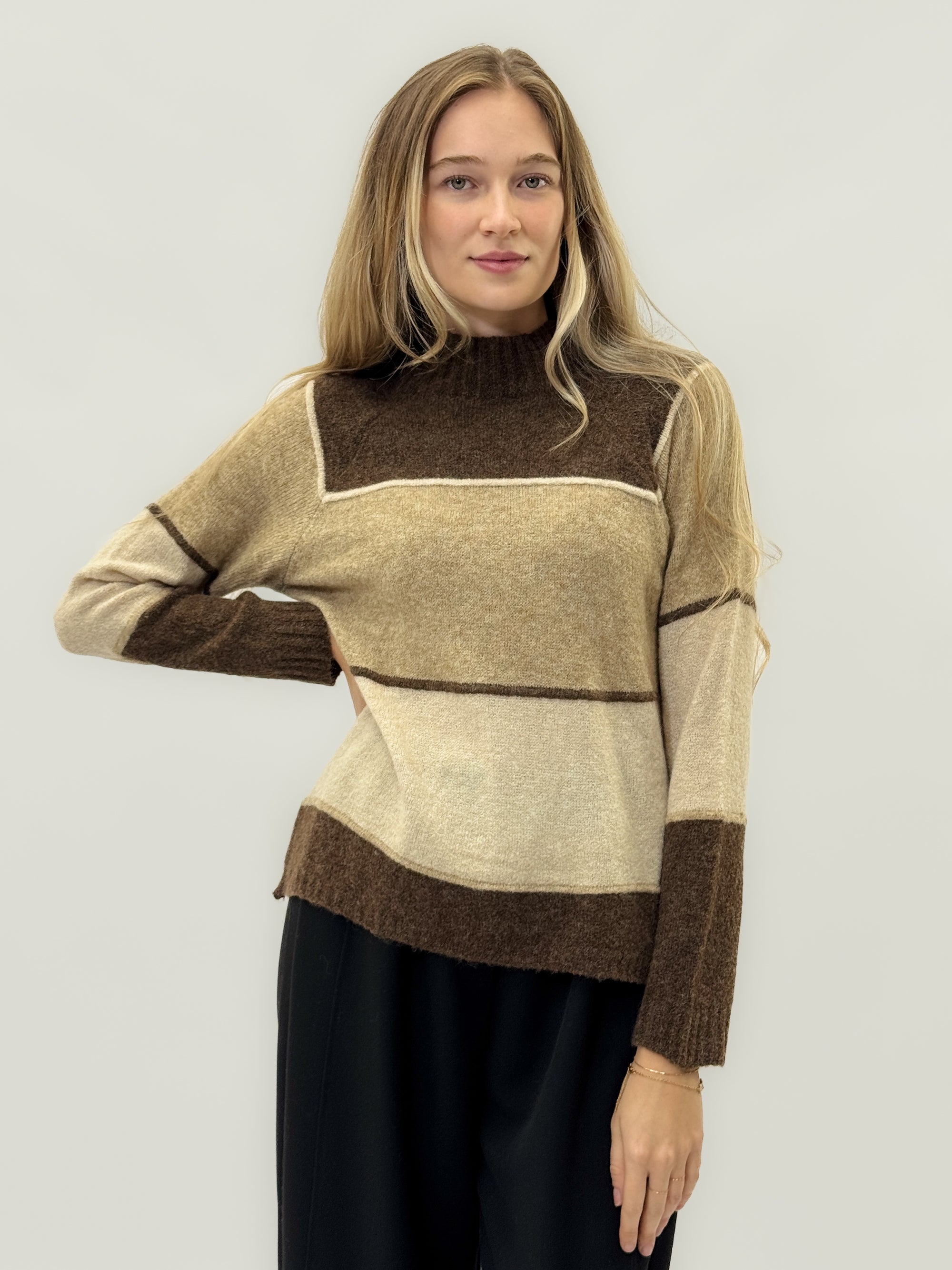 Maglione geometrico a blocchi di colore – Morbido e moderno