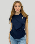 T-shirt Asimmetrica con Applicazione Fiore