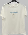T-shirt Bianca con Scritta Ricamata "Lasciatemi Stare"