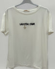 T-shirt Bianca con Scritta Ricamata "Lasciatemi Stare"
