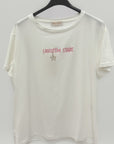 T-shirt Bianca con Scritta Ricamata "Lasciatemi Stare"