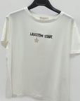 T-shirt Bianca con Scritta Ricamata "Lasciatemi Stare"