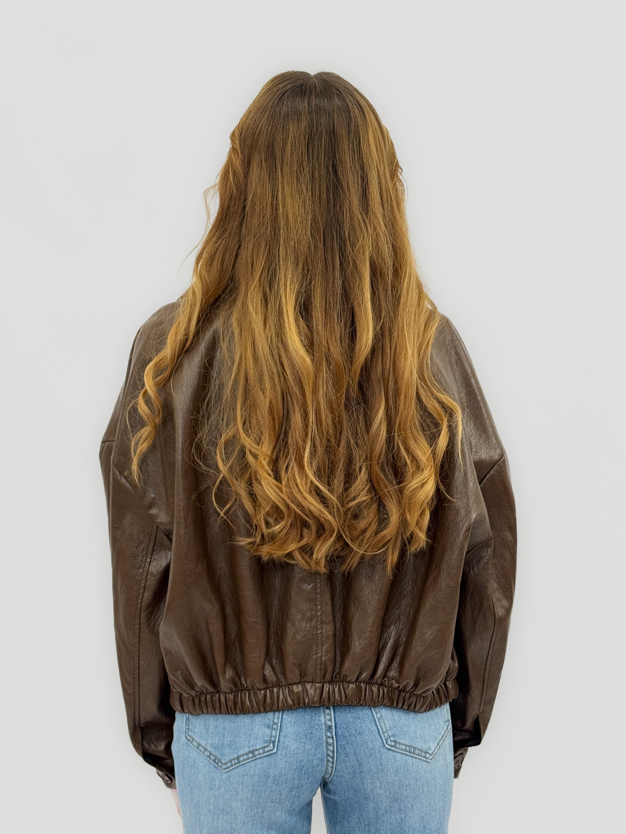 Giacca Effetto Pelle Marrone con Tasche