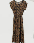 Abito Midi Fantasia Animalier con Cintura