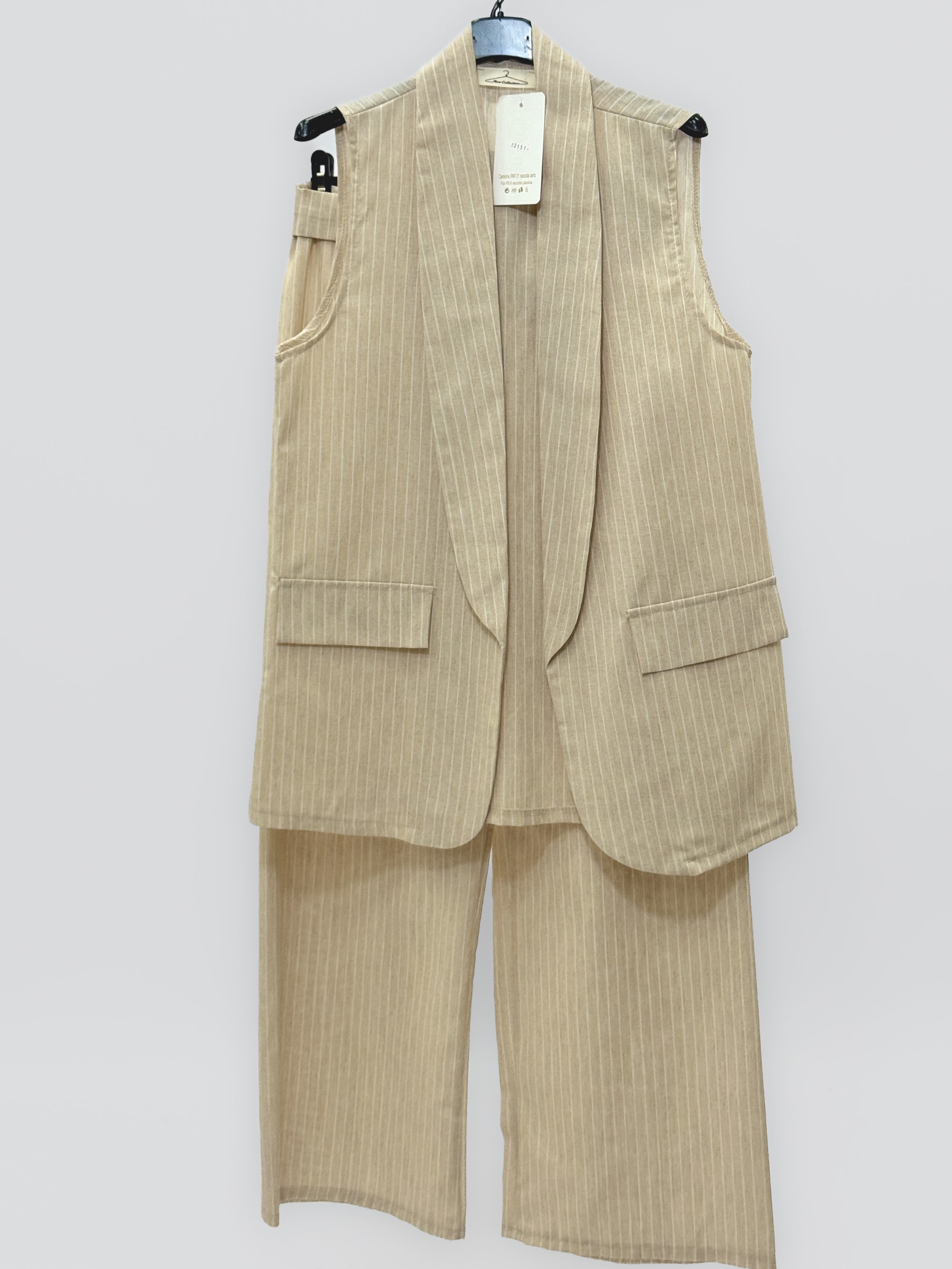 Completo Gessato con Gilet e Pantalone Palazzo