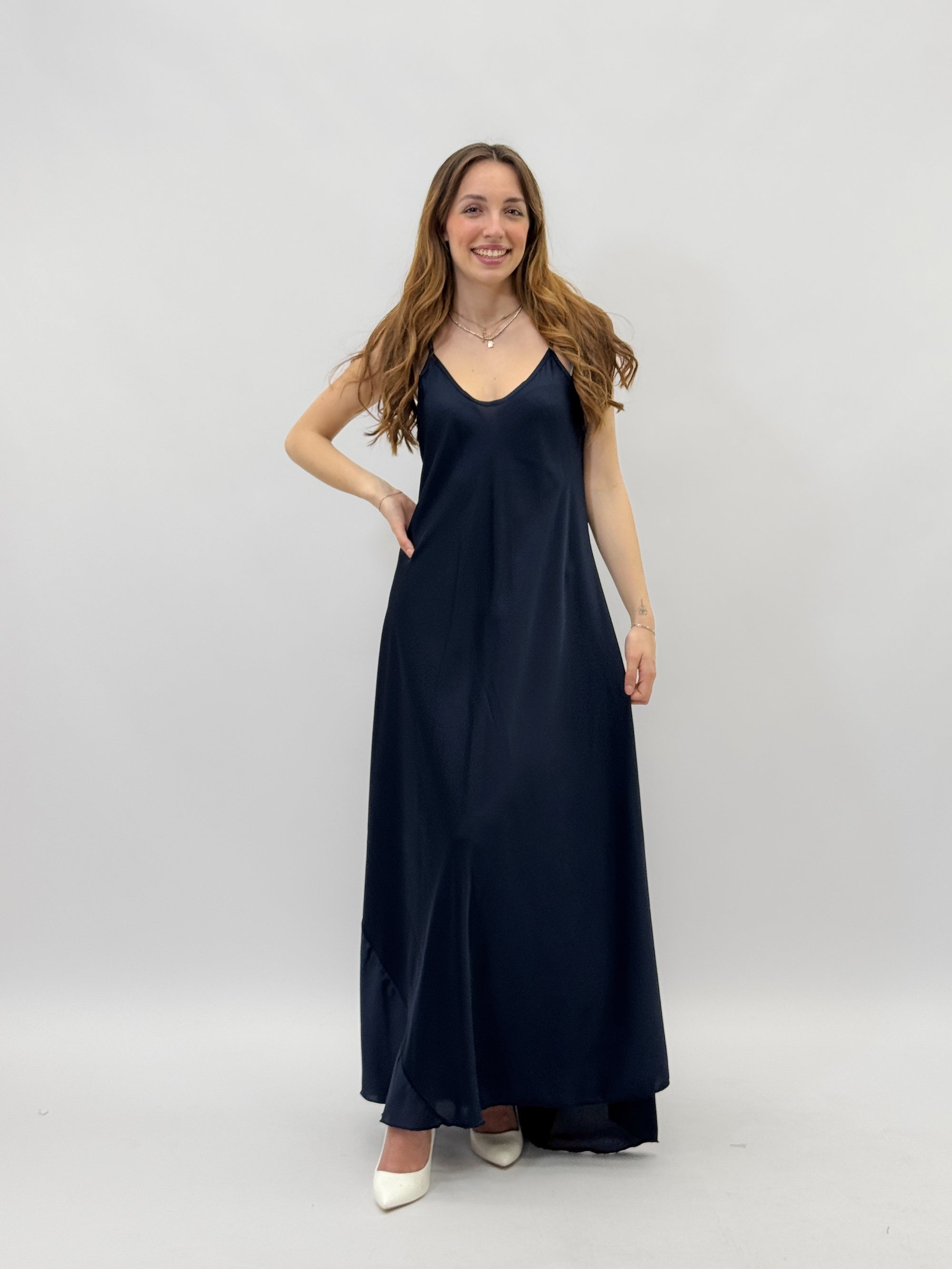 Abito lungo satin con spalline