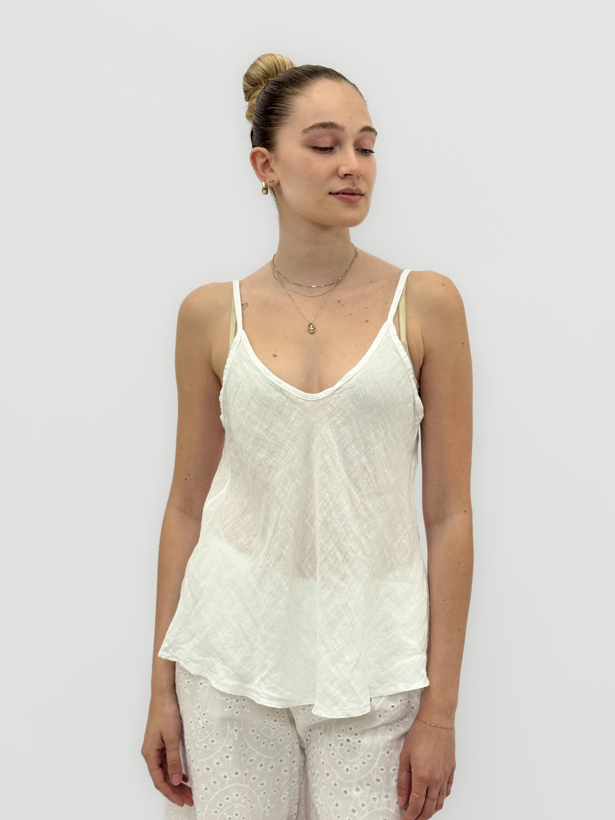 Top con Spalline Sottili in 100% lino