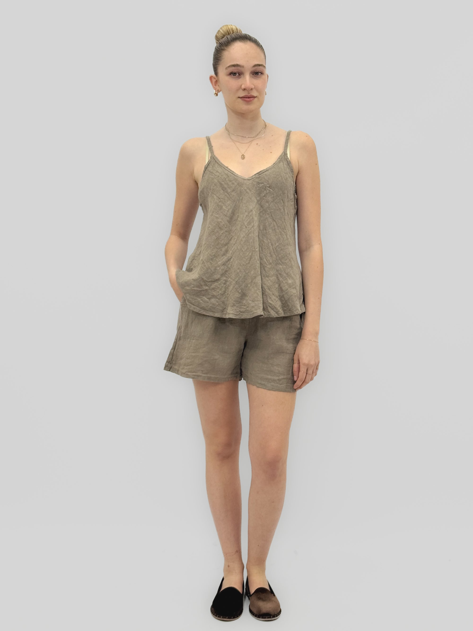 Top con Spalline Sottili in 100% lino