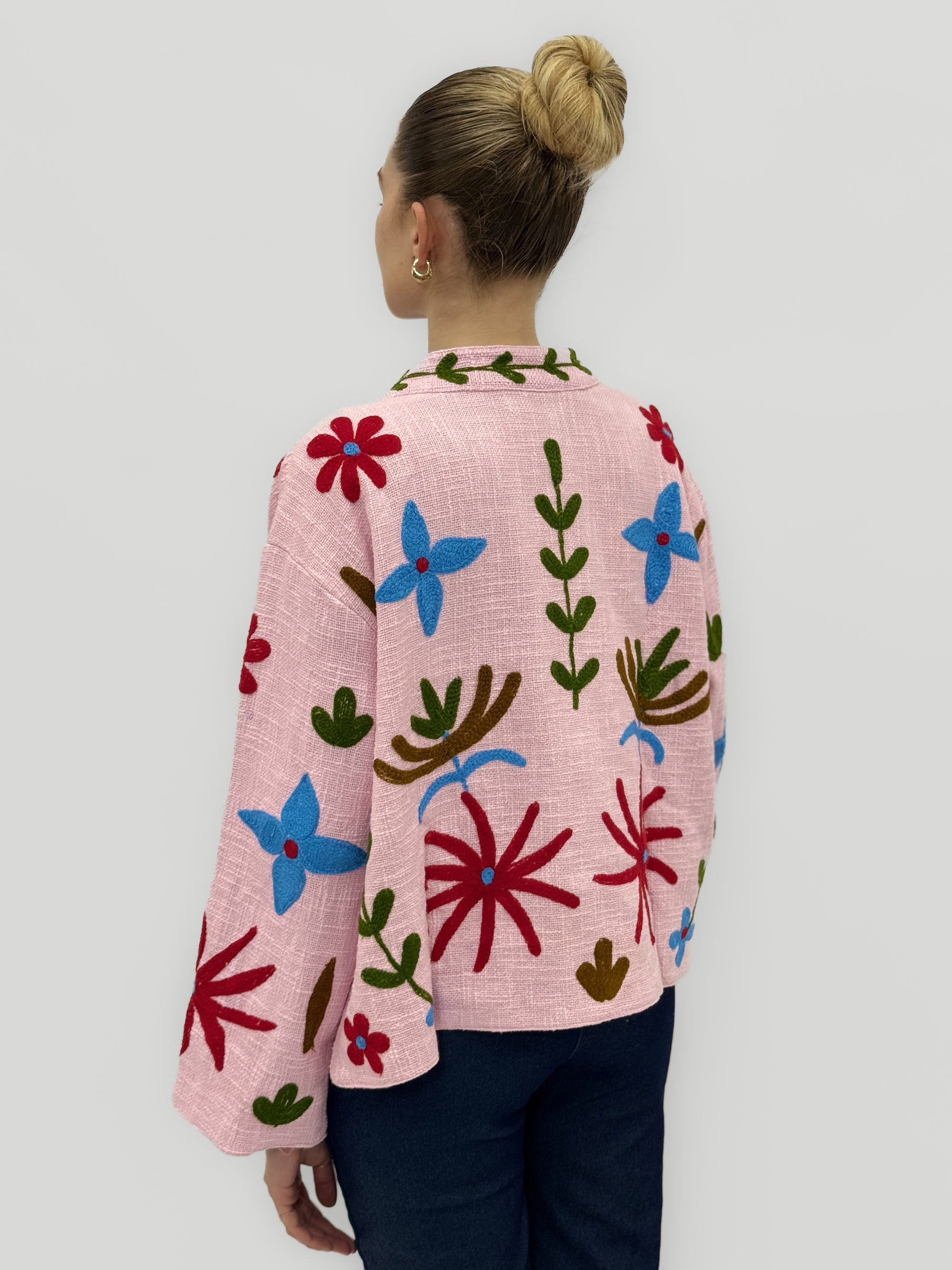 Giacca in Cotone con Ricami Floreali