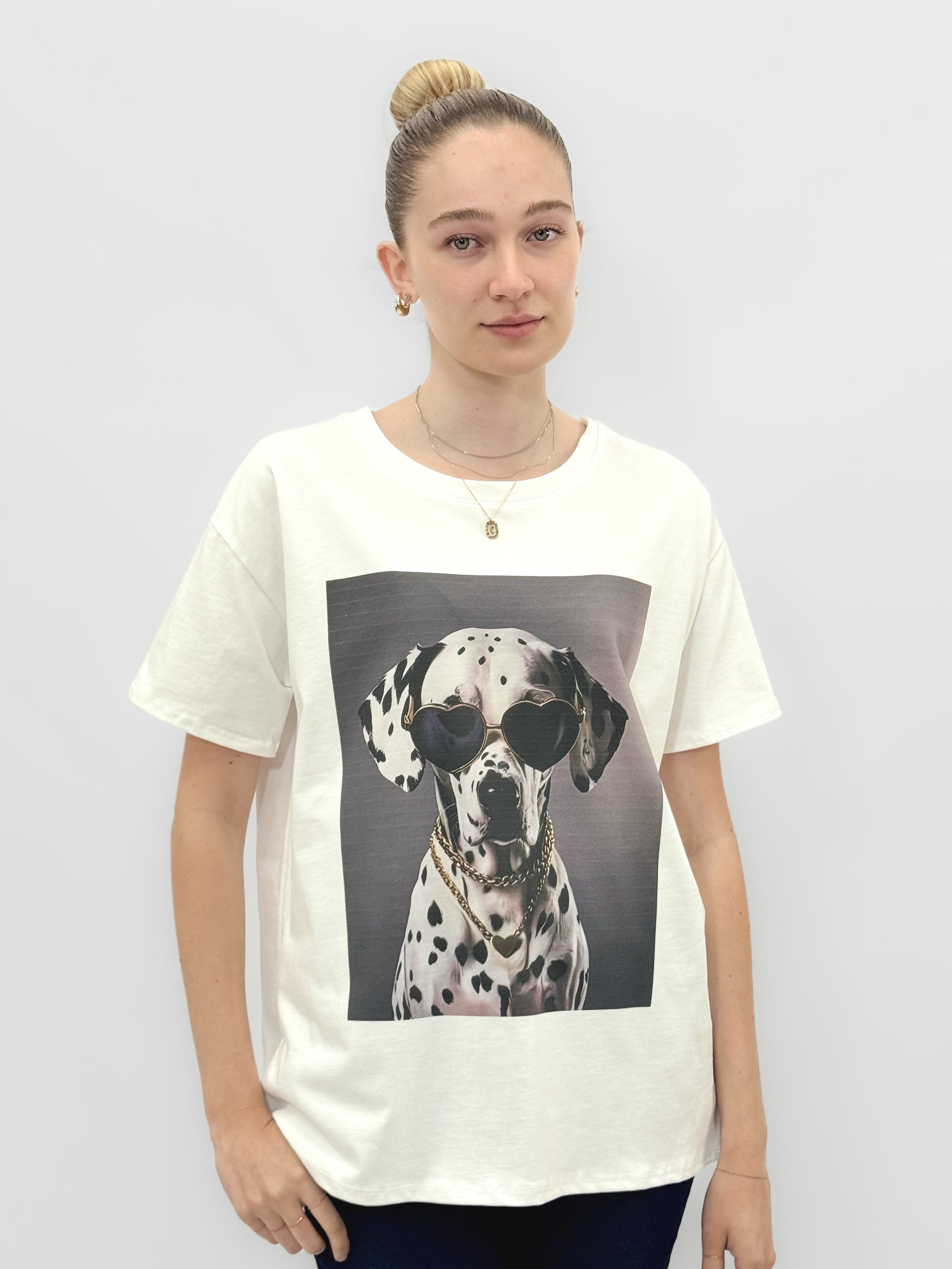 T-shirt Bianca con Stampa Dalmata
