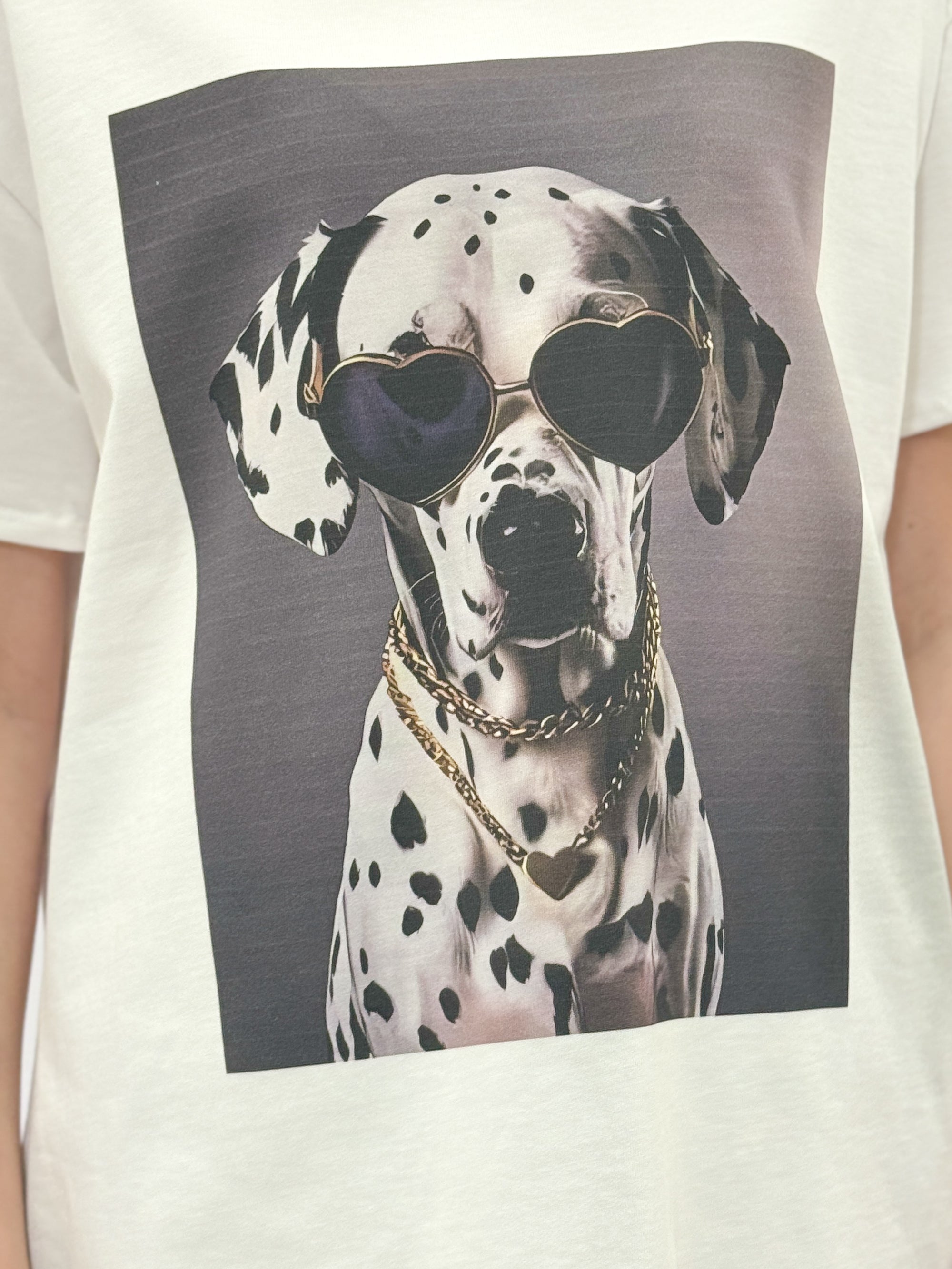 T-shirt Bianca con Stampa Dalmata