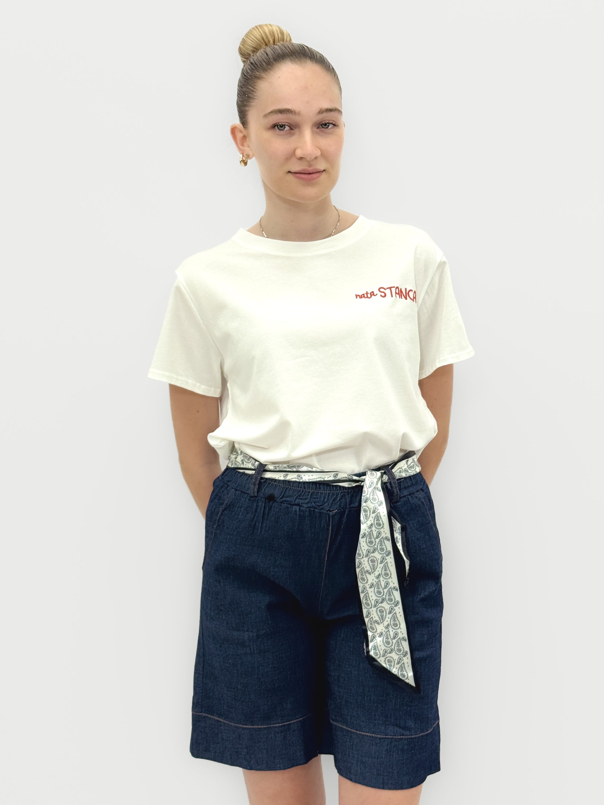 Bermuda Denim con Foulard in Vita