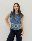 Maglia denim con ricami