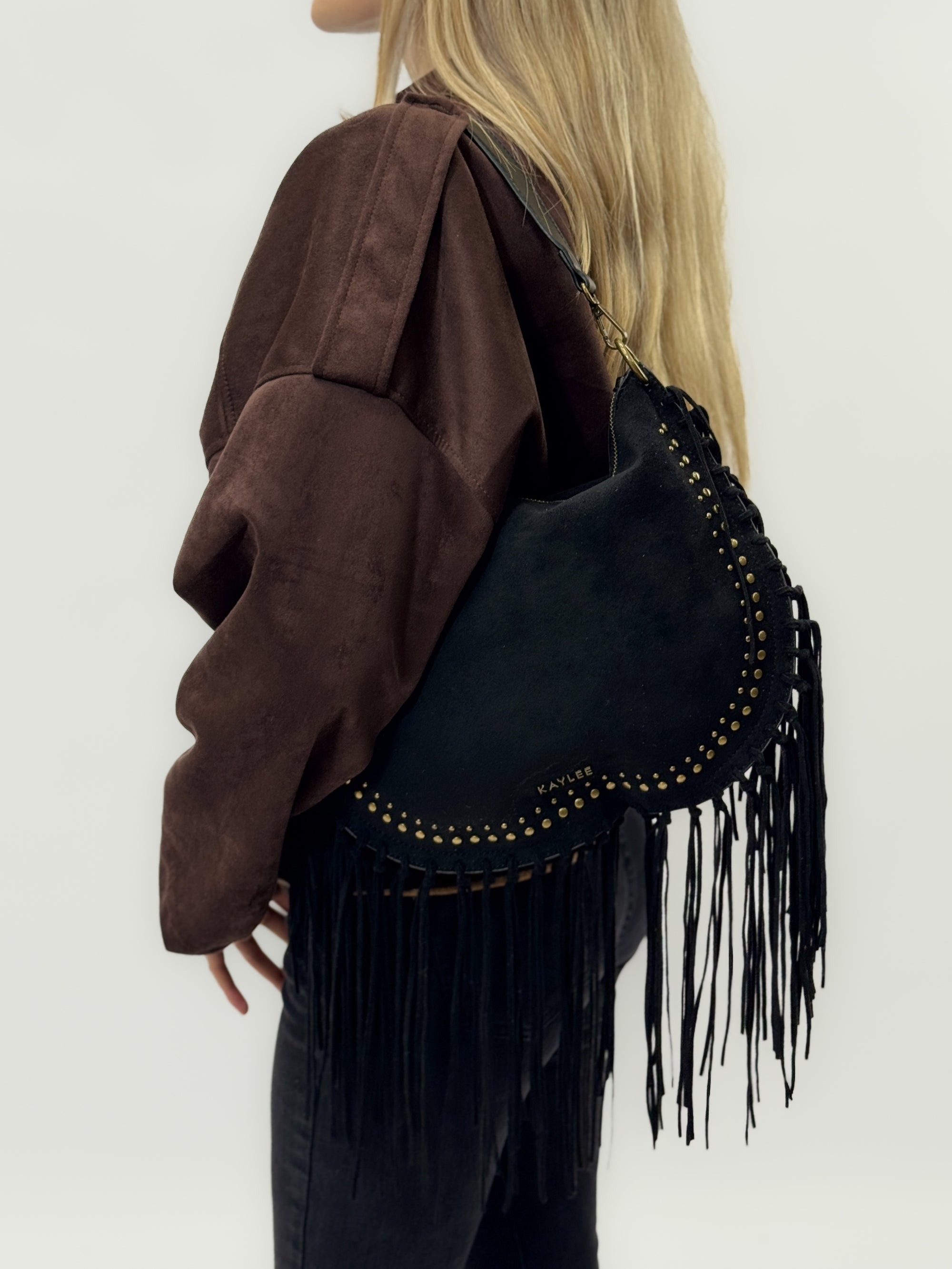 Borsa a spalla scamosciata con frange - stile boho chic