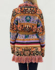Cardigan fantasia etnica con frange e cintura – Stile boho chic