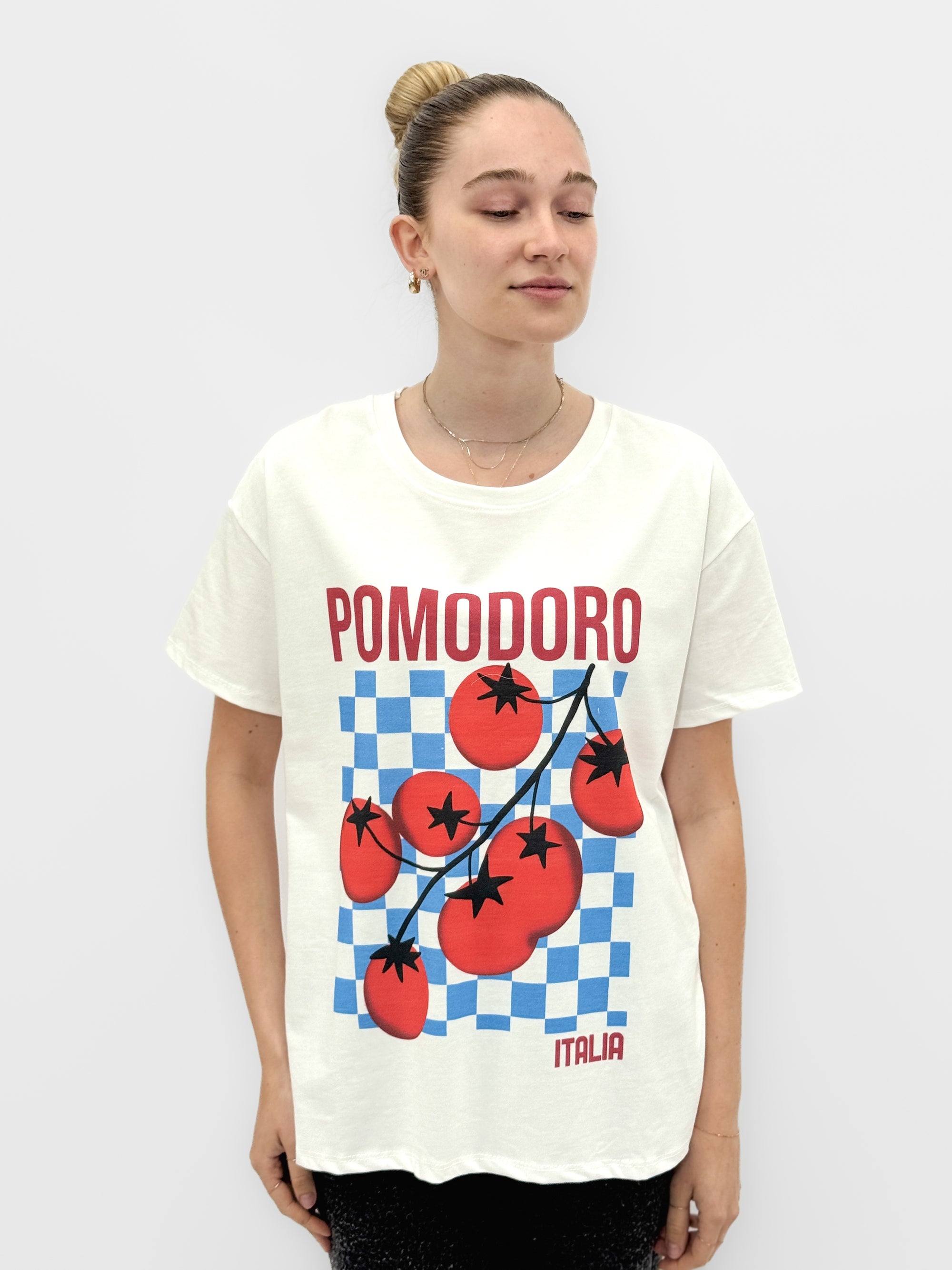 T-shirt Bianca con Stampa Pomodori