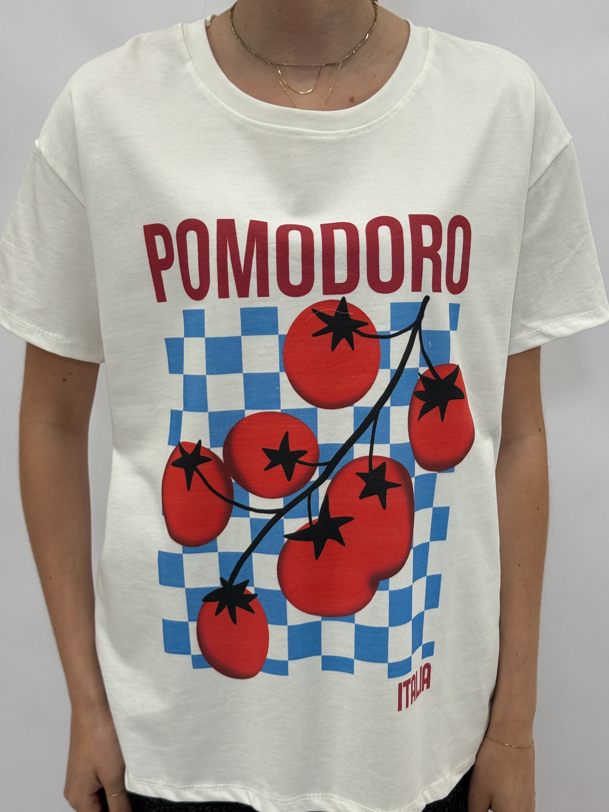 T-shirt Bianca con Stampa Pomodori
