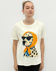 T-shirt Bianca con Stampa Dalmata Bandana