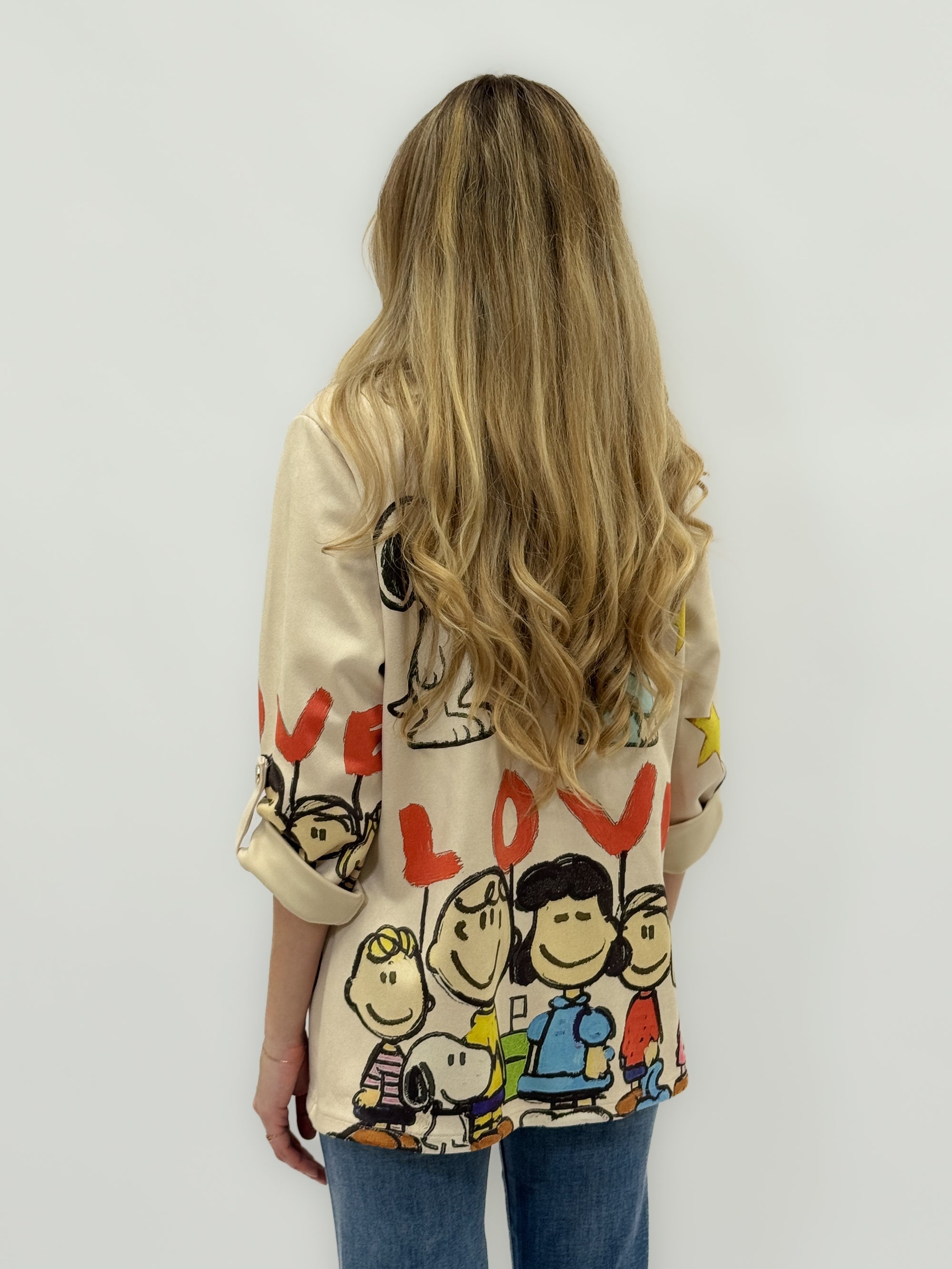Blazer Beige con Stampa Cartoon Artistica