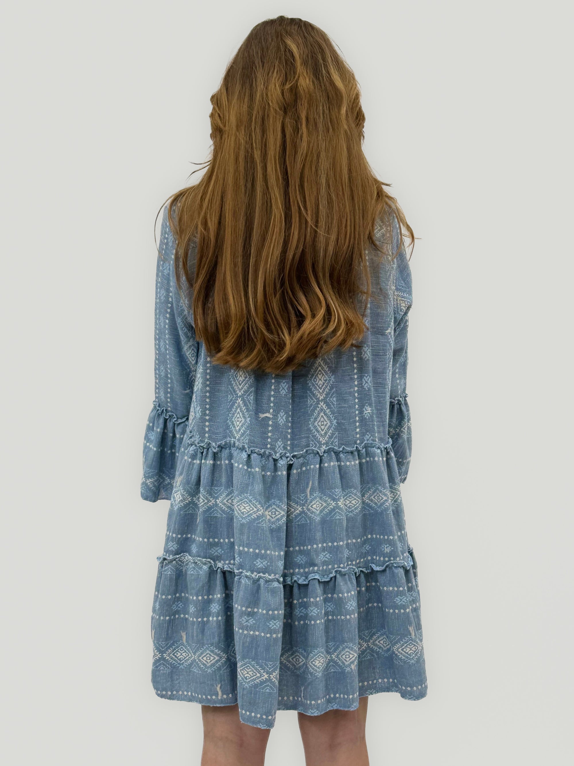 Abito Corto Fantasia Boho – Azzurro Denim