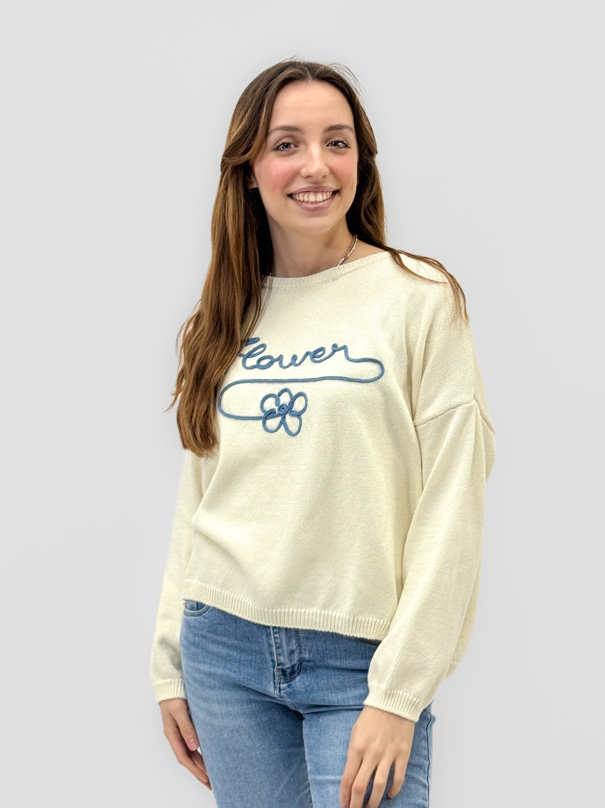 Maglia Over con Scritta Flower