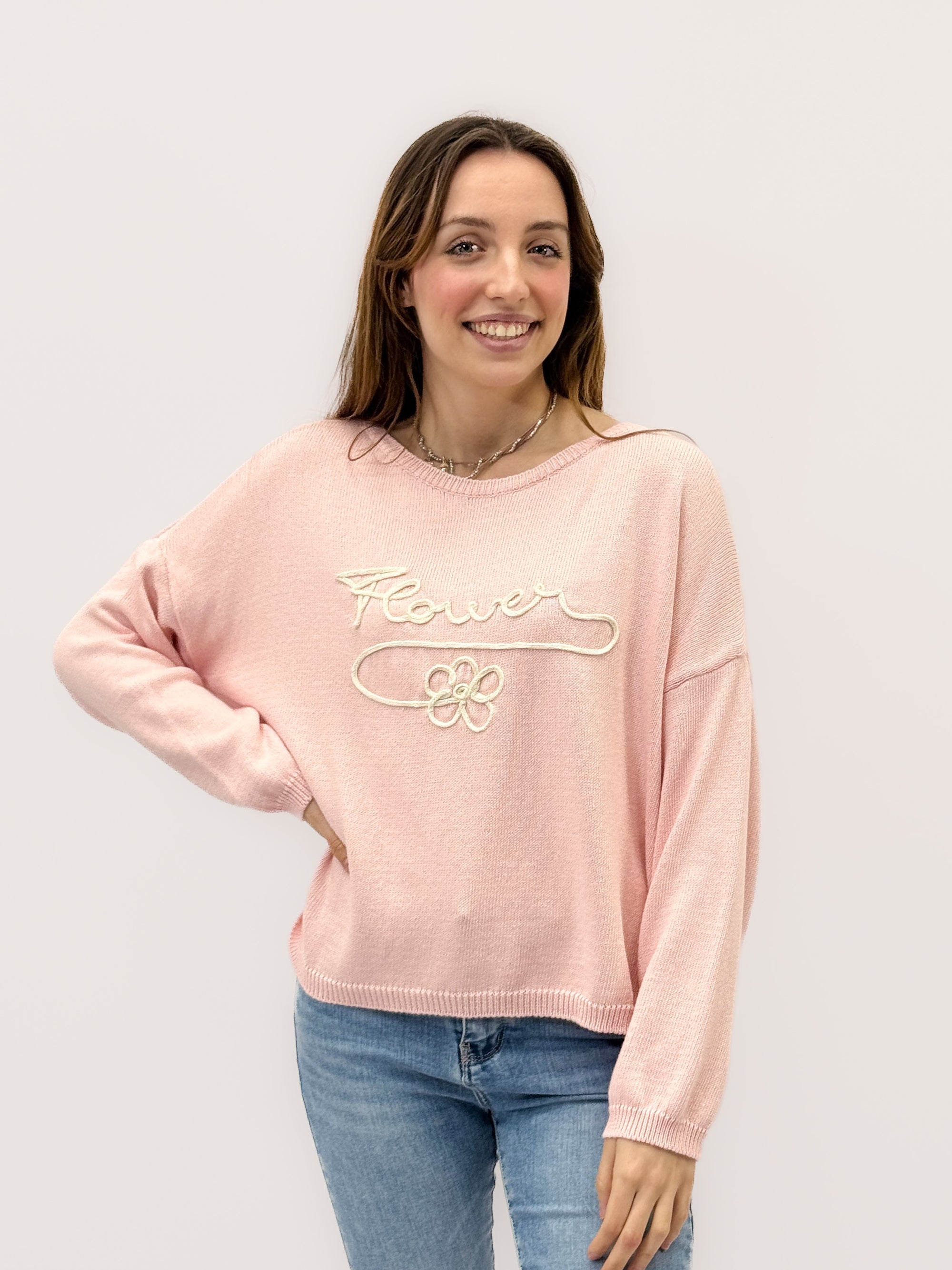 Maglia Over con Scritta Flower