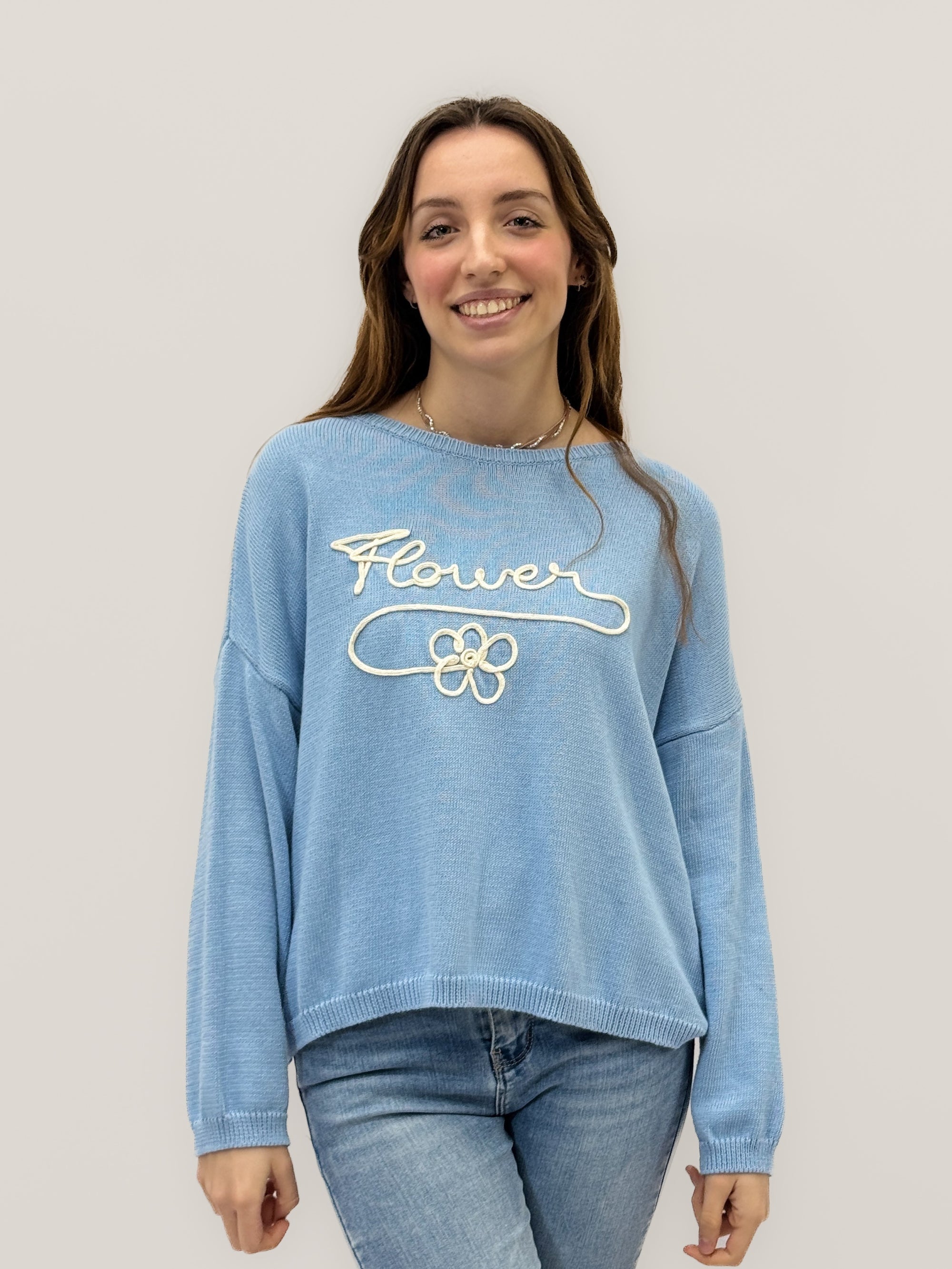 Maglia Over con Scritta Flower