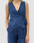Completo Effetto Lino con Top Incrociato e Pantalone Palazzo