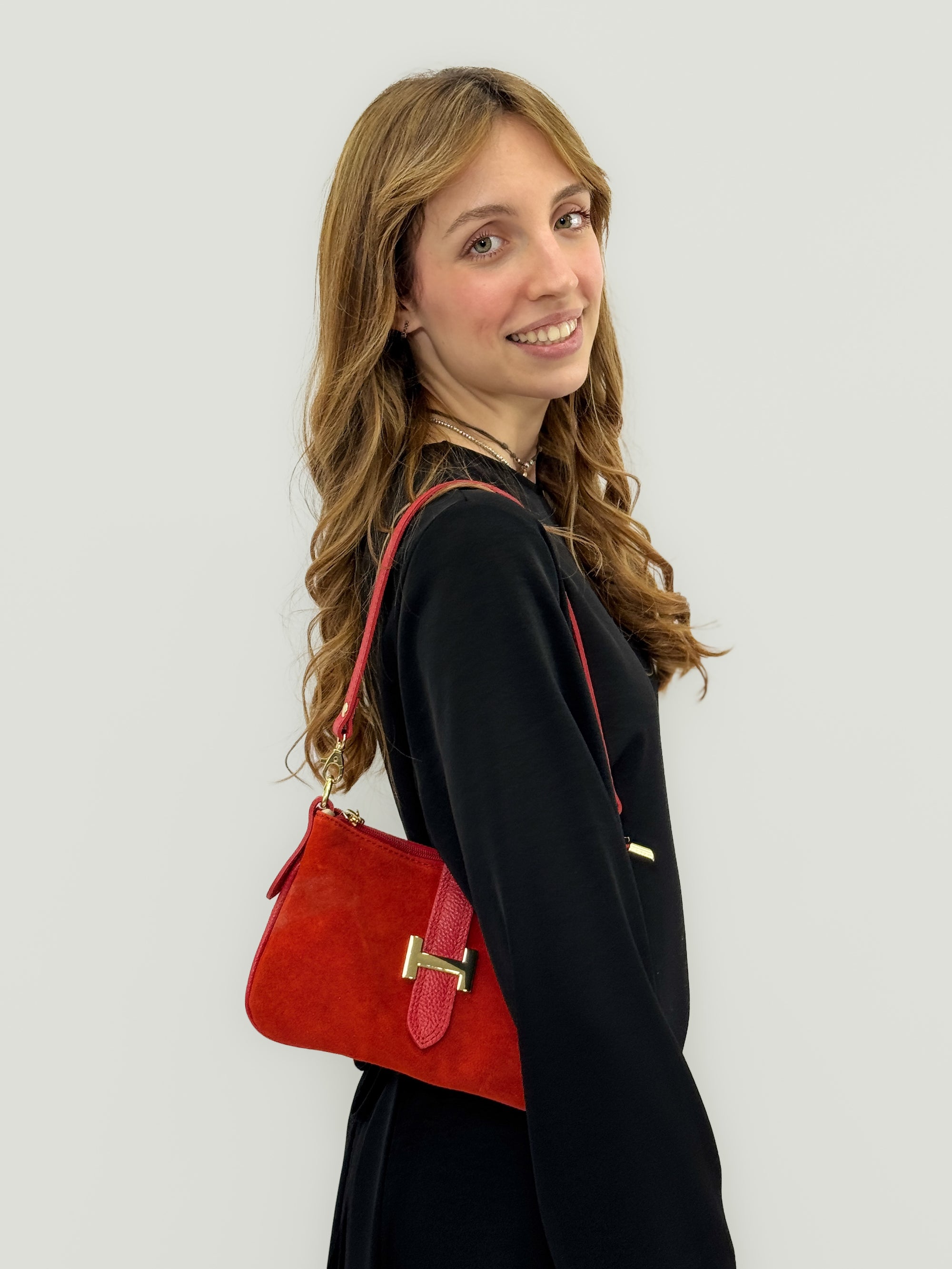 Borsa in vera pelle con fibbia H dorata - Made in Italy