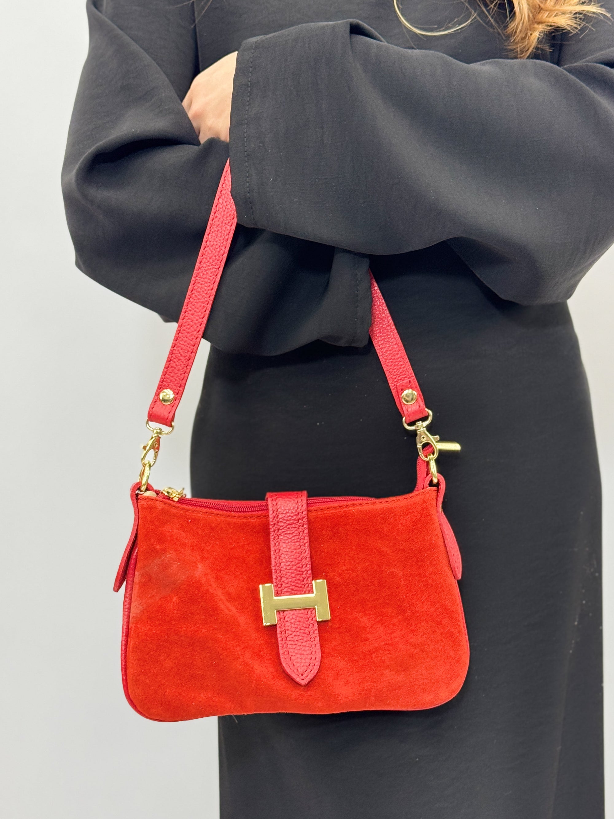 Borsa in vera pelle con fibbia H dorata - Made in Italy