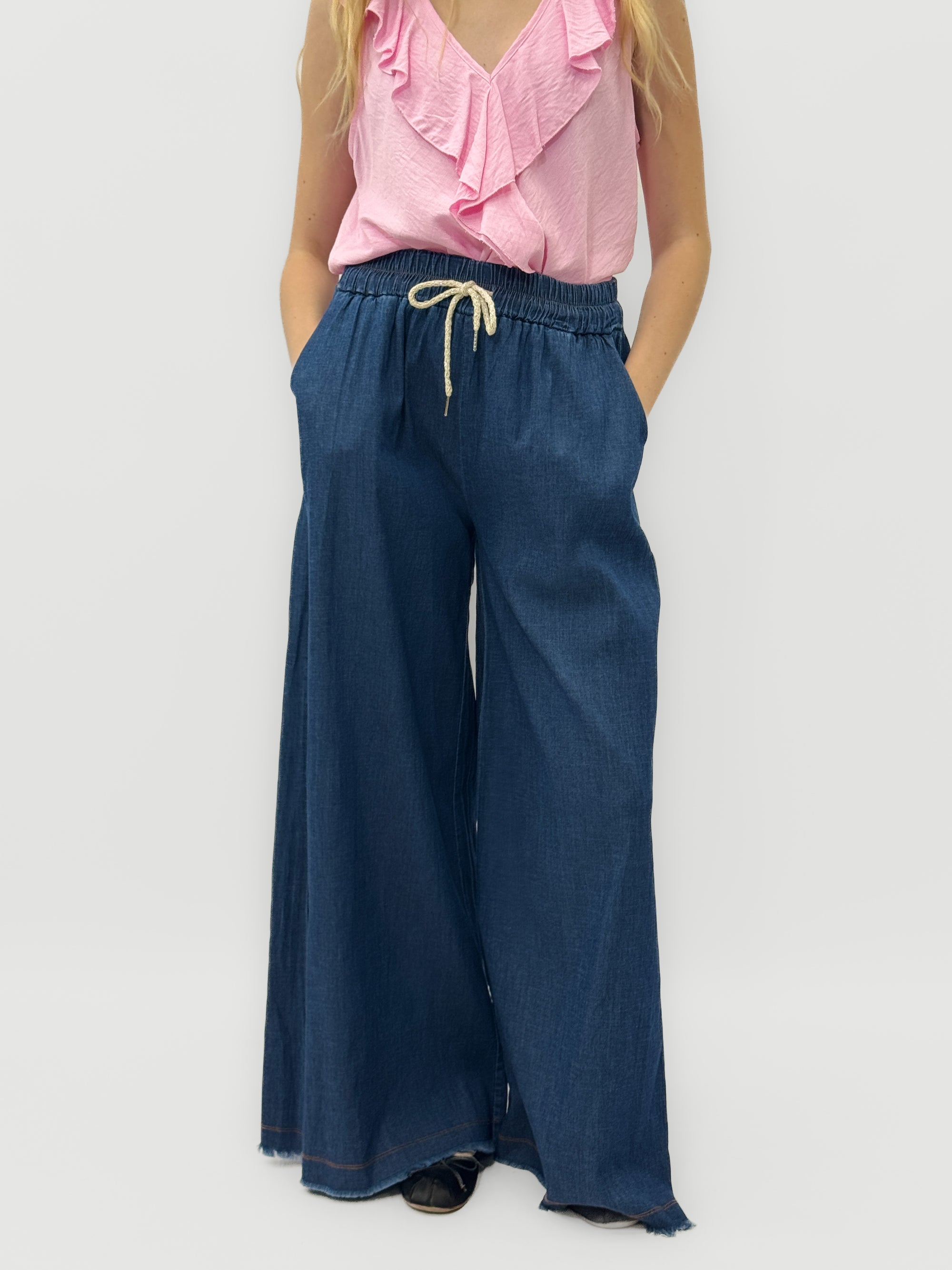 Pantalone Palazzo Denim con Coulisse
