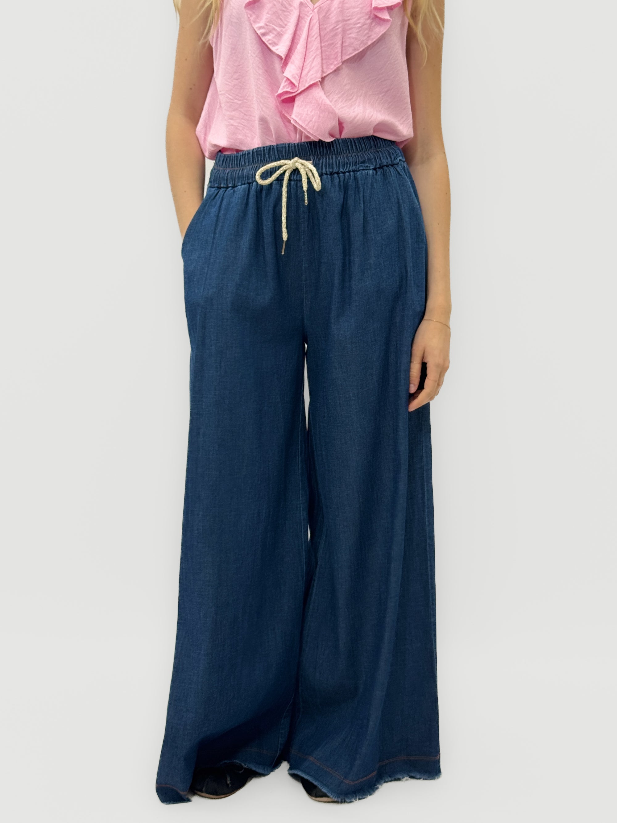 Pantalone Palazzo Denim con Coulisse