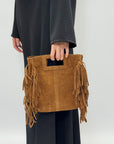 Borsa in vera pelle scamosciata con frange – Made in Italy