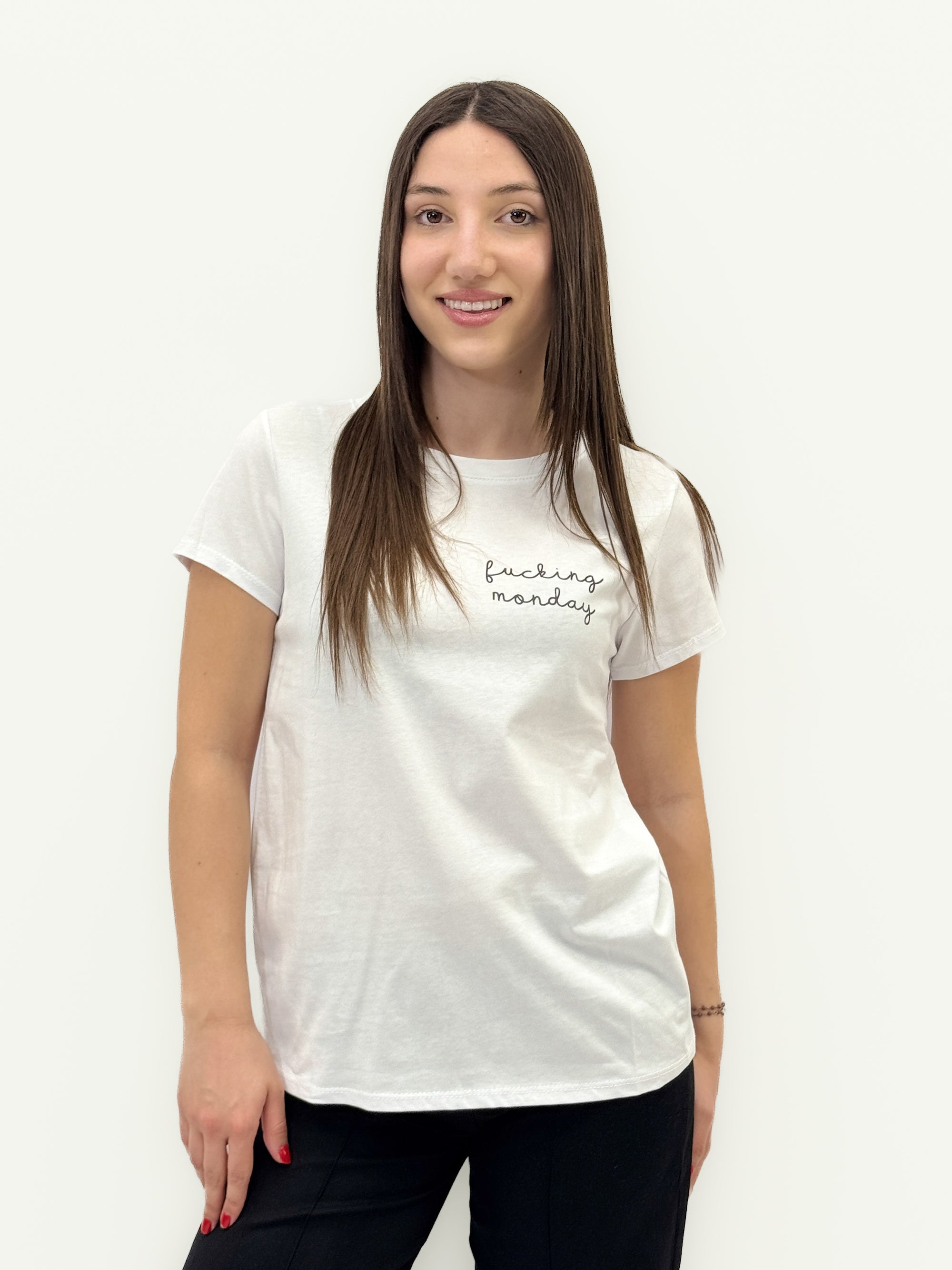 T-shirt in cotone con scritta "monday"