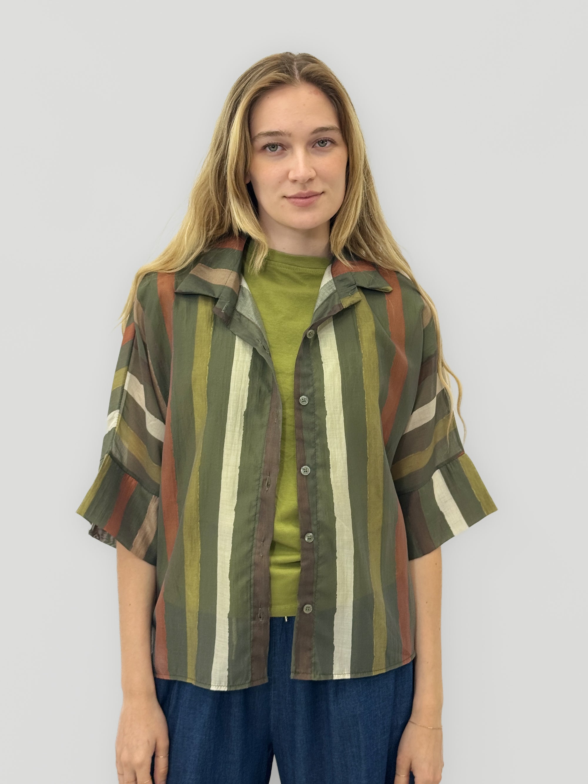 Camicia a Righe con Maniche Corte
