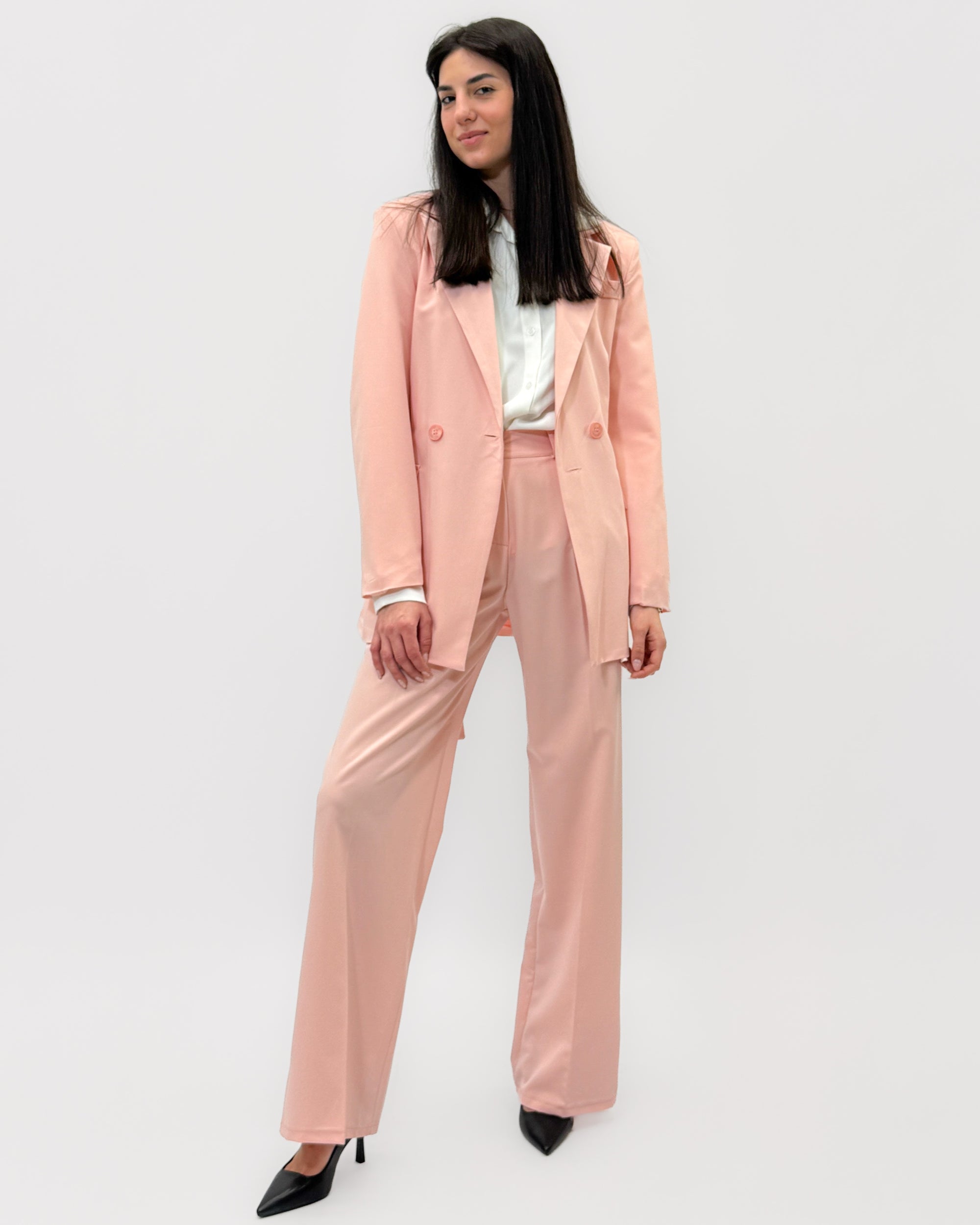 Completo Donna Elegante con Blazer Cinturato e Pantalone Palazzo