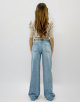 Jeans Donna Wide Leg Chiaro con Strappi