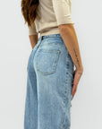 Jeans Donna Wide Leg Chiaro con Strappi