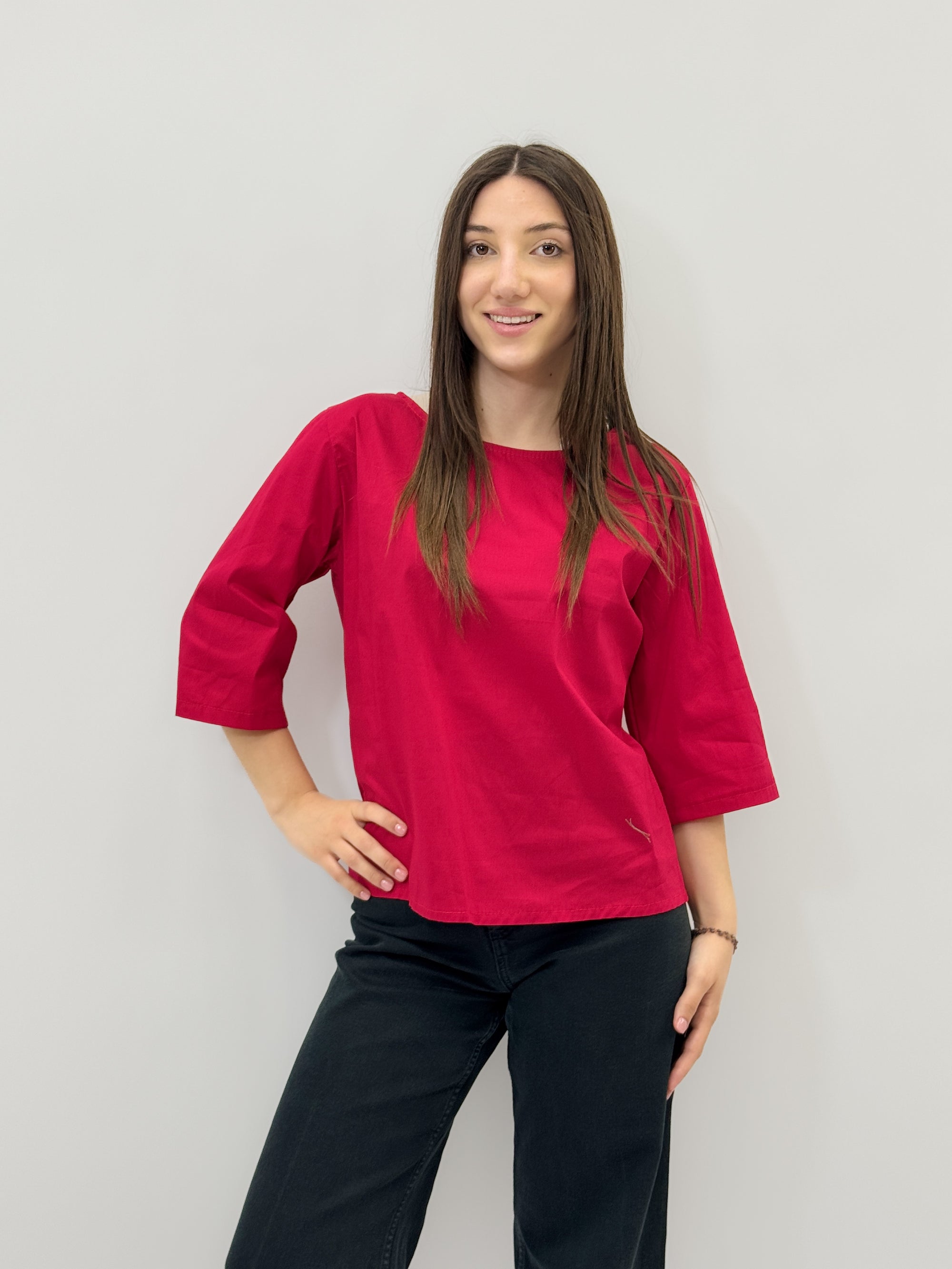 Blusa in cotone scollo a barchetta