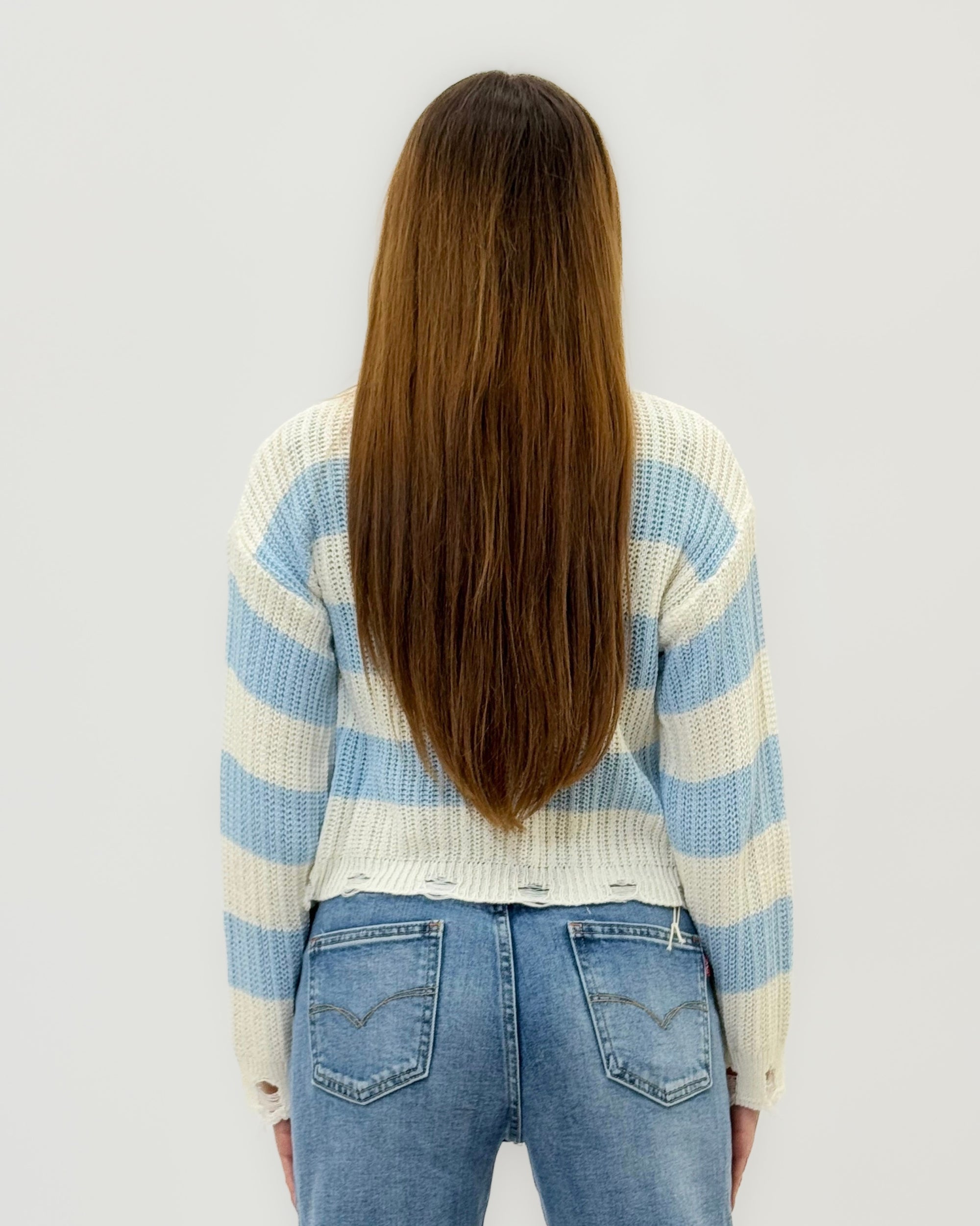 Maglia a Righe con Dettagli Destroyed