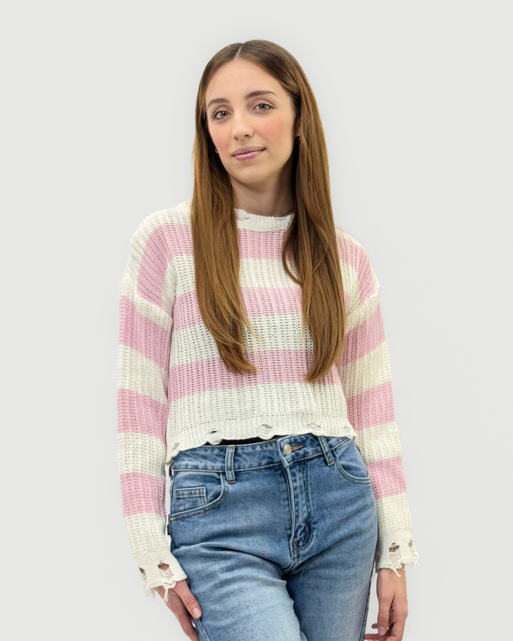 Maglia a Righe con Dettagli Destroyed