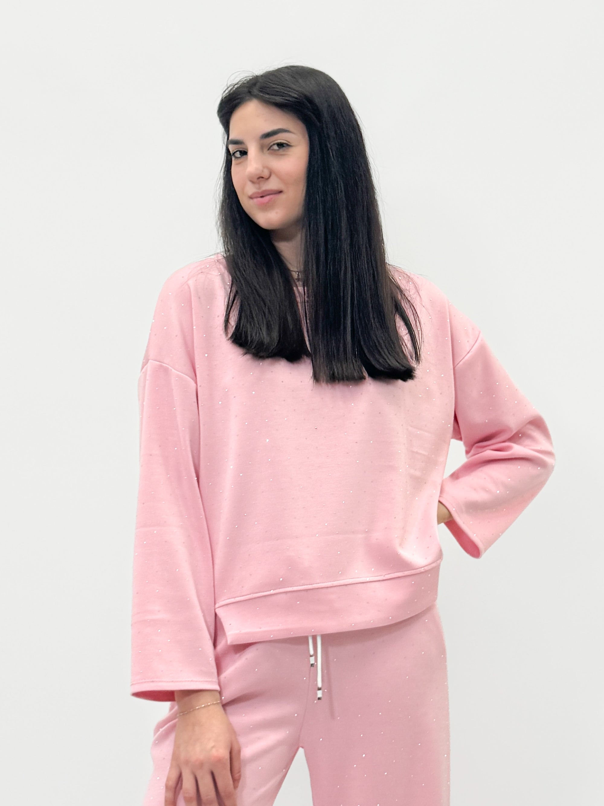 Felpa con Micro Brillantini – Modello Crop Casual Chic